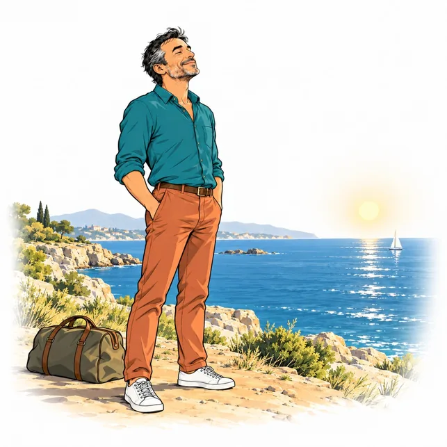 Un non-fumeur respire à pleins poumons face à la mer, au soleil du matin
